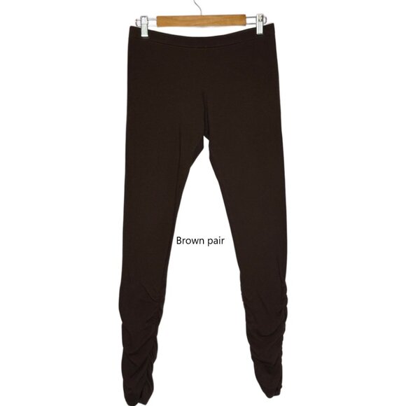 2 Pairs Pyramid Collection Ruched Ankle Stretchy Leggings Black & Brown Sz L - Picture 3 of 16